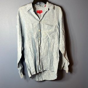 Emanuel Ungaro Button Up Linen Dress Shirt Chambray Blue Small
